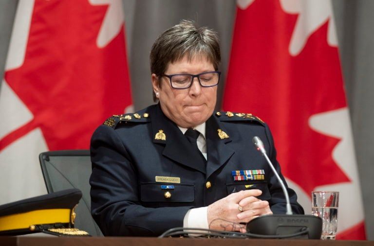 RCMP Commissioner Brenda Lucki is seen during a news conference in Ottawa on Apr. 20, 2020. (Adrian Wyld/CP)