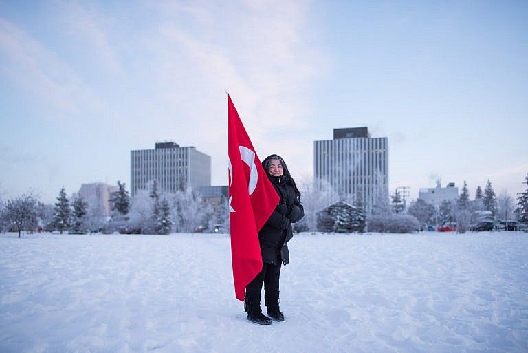 Sarikaya, a first-generation Turkish Canadian, says she is disappointed the Turkish flag will no longer be raised at Yellowknife’s city hall (Photograph by Pat Kane)