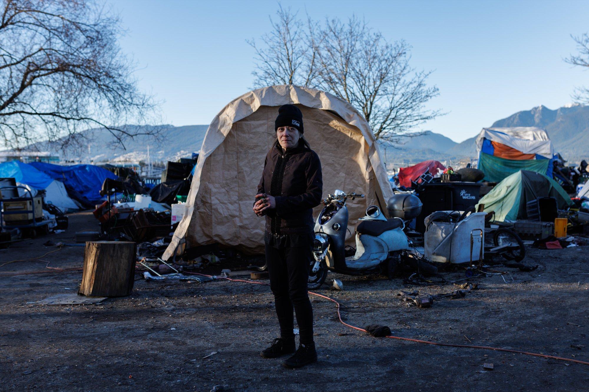 Kerry Bamberger moved out of a dangerous single-room-occupancy hotel to set up camp in CRAB Park. In 2021, she became a litigant in a judicial review that sought to overturn eviction orders against the encampment, partly on the basis that there wasnât adequate shelter elsewhere. The B.C. Supreme Court ruled in the CRAB Park residentsâ favour.