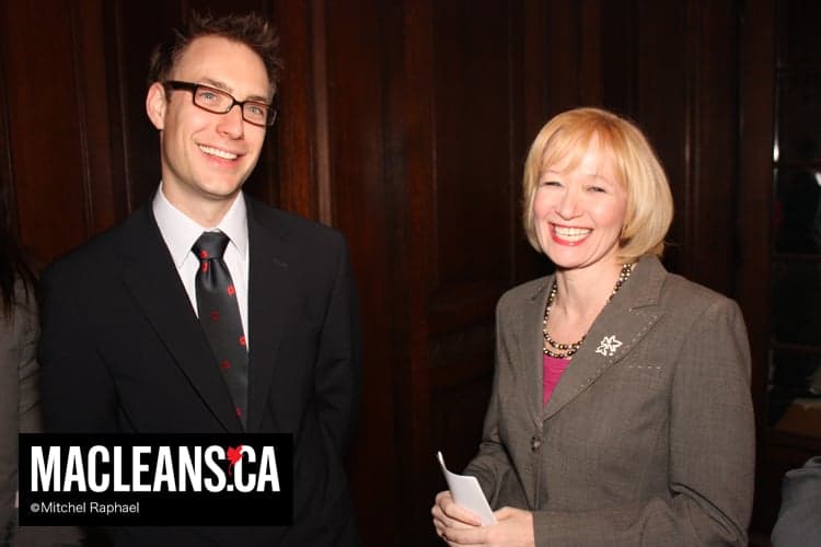 Laureen Harper and high school students have a victory party