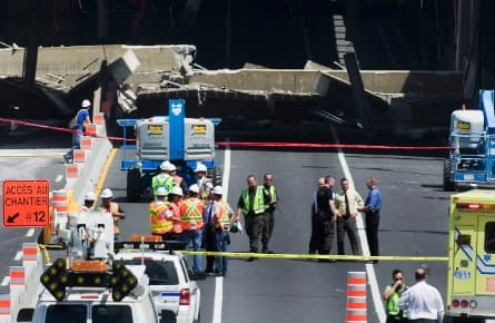 Fallen concrete blocks Montreal expressway