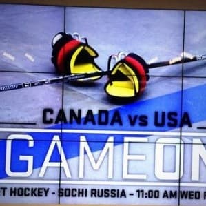 Today @Sochi: Canada vs. USA hockey (well… ball hockey)