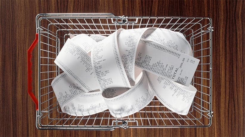 Receipt in Shopping Basket.