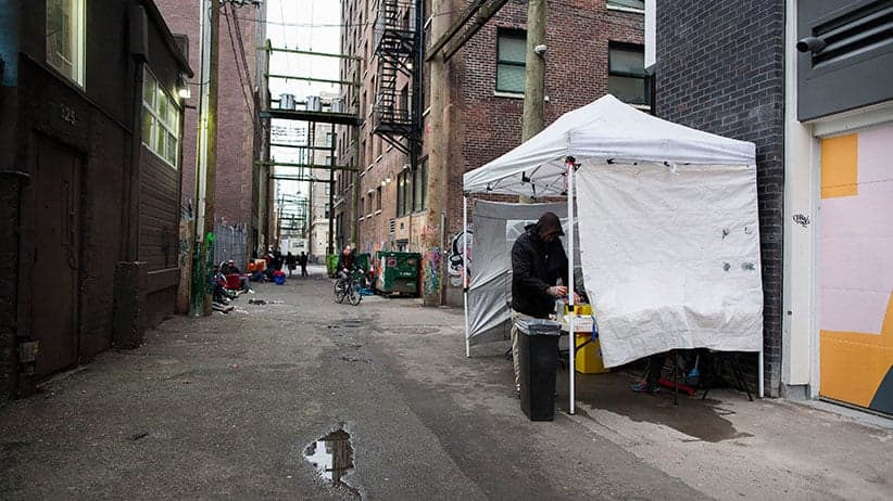 A popup safe injection tent in Vancouver
