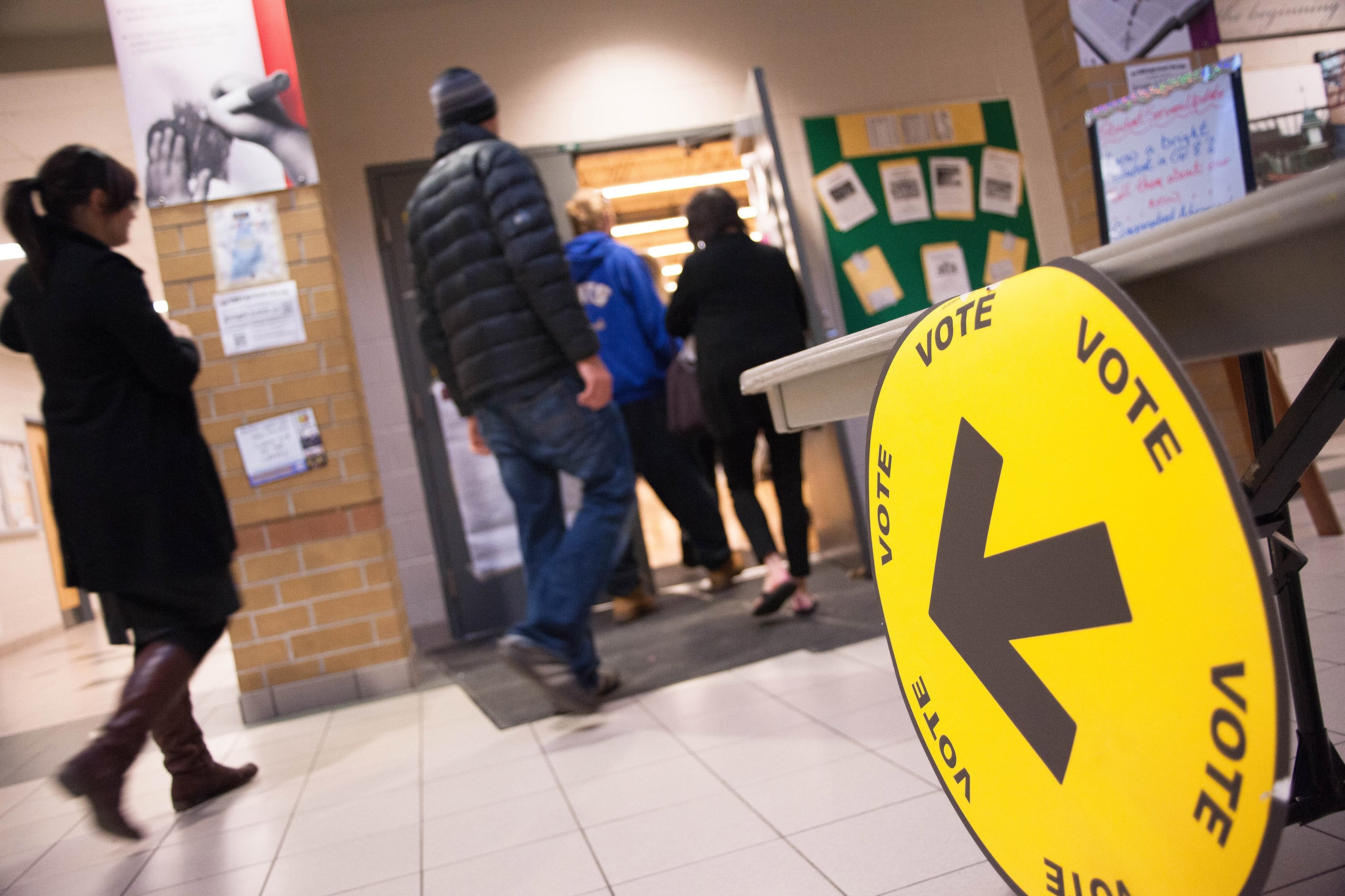 Ontario election results 2018: “Vote” sign at a polling station