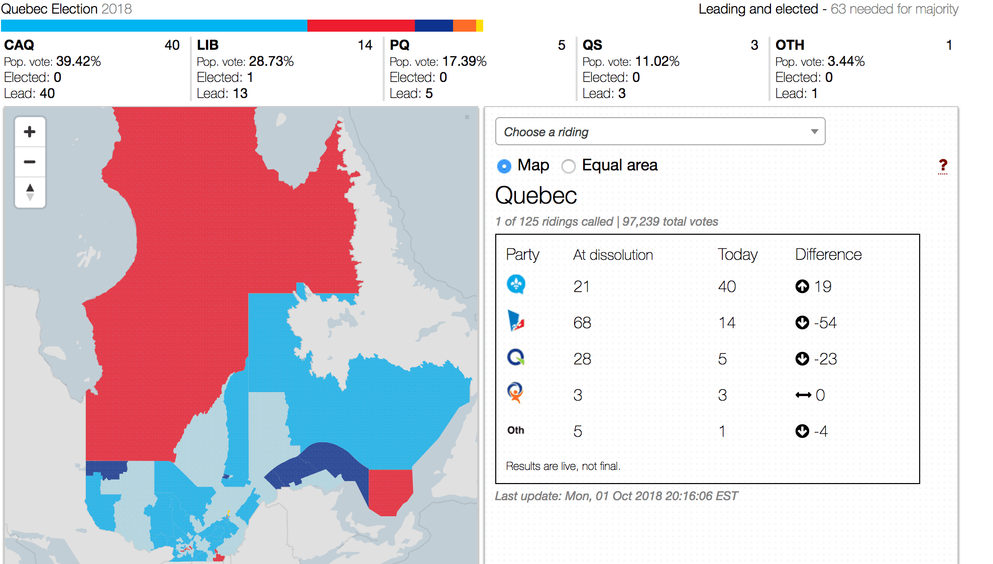 Quebec election 2018: Live results map