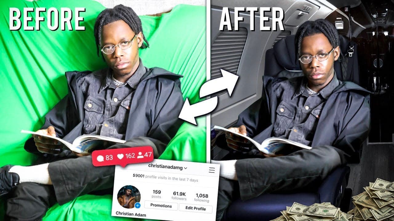 YouTuber ChristianAdamG posting a before and after of how he faked wealth on his social channel (ChristianAdamG/YouTube)