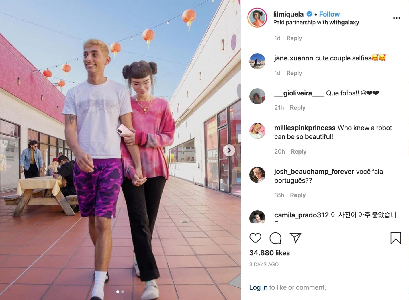 Instagram post from @lilmiquela, promoting Samsung Galaxy (@lilmiquela/instagram)