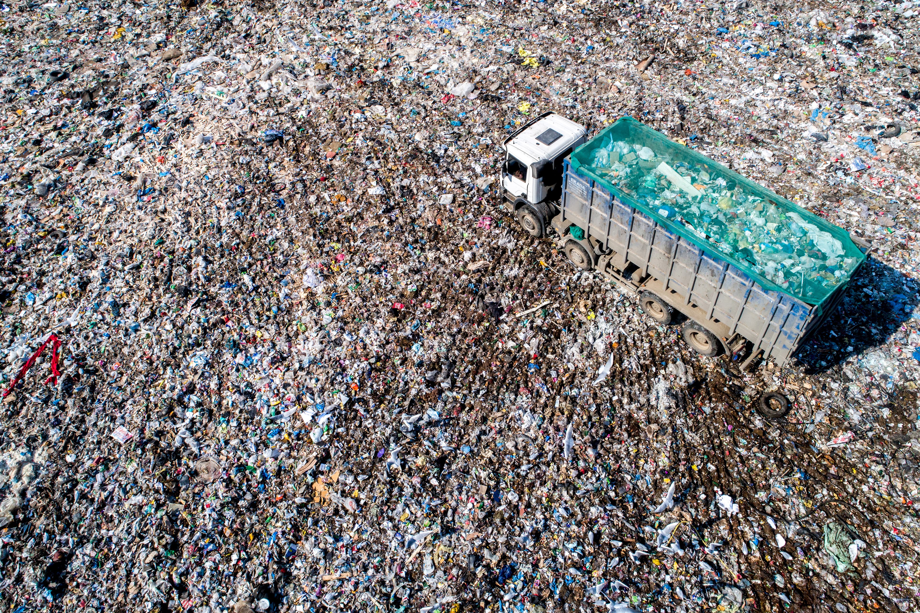 An aerial view of the Aleksinsky Karyer solid waste landfill in the town of Klin (Photo by Sergei BobylevTASS via Getty Images)