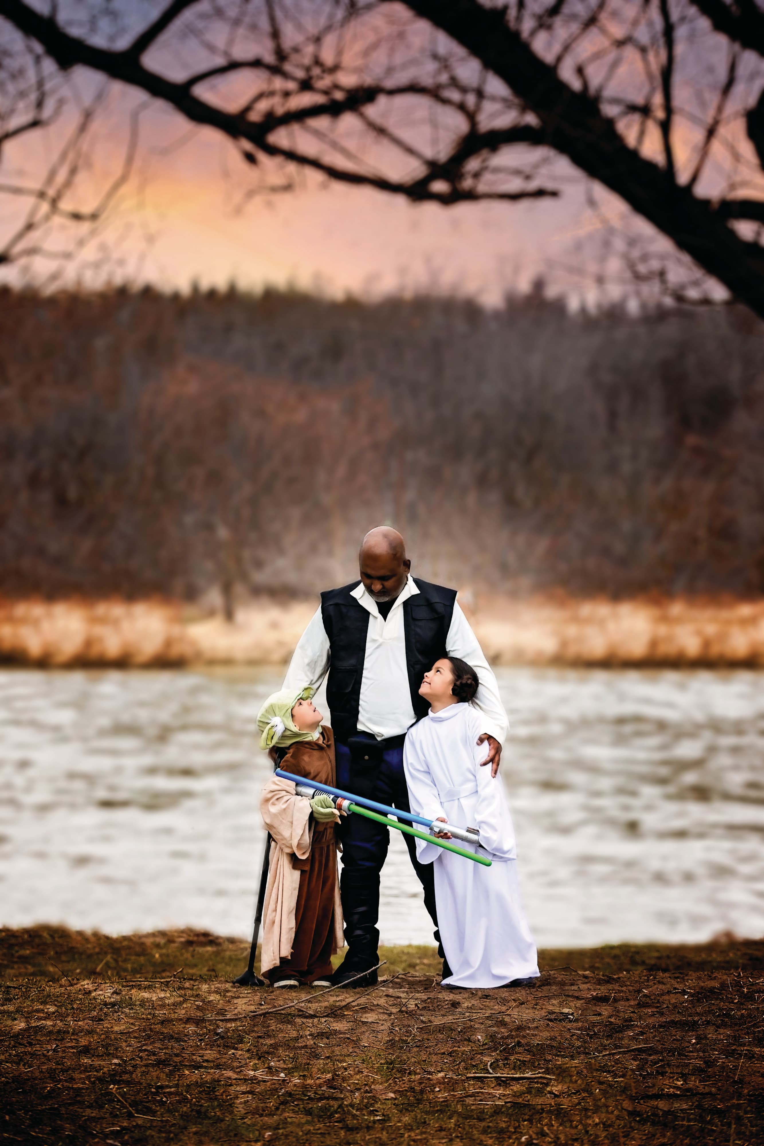 Varghese with Elijah and Suriya in a Star Wars-themed photo taken before he went into hospital (Crystal Bell/OhSoBeauty Photography)