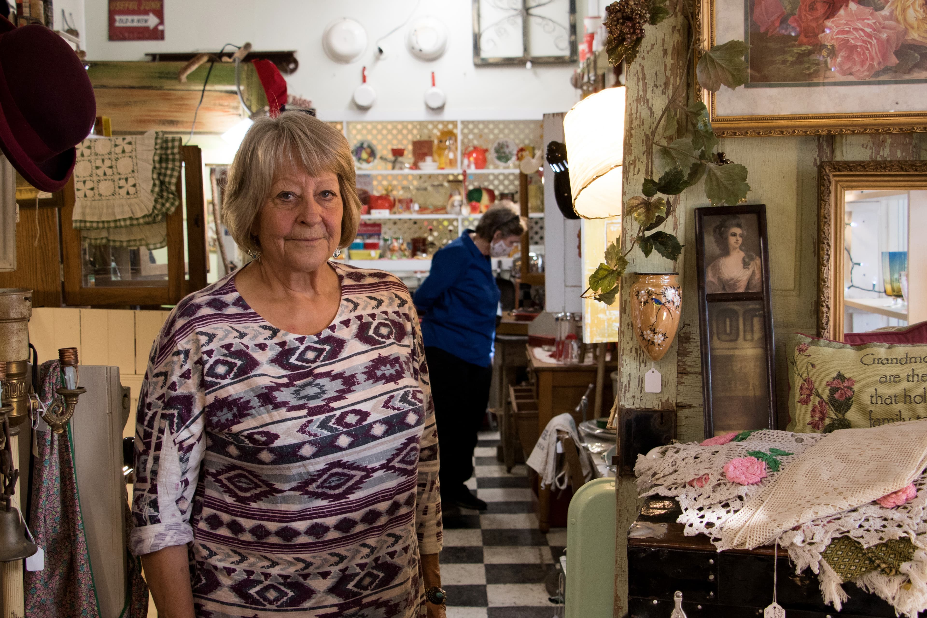 Jane Thompson at her antique shop in Broadus, MT. Thompson believes Donald Trump has been annointed by God to save America from sin and villainy. (Photograph by Adnan R. Khan)
