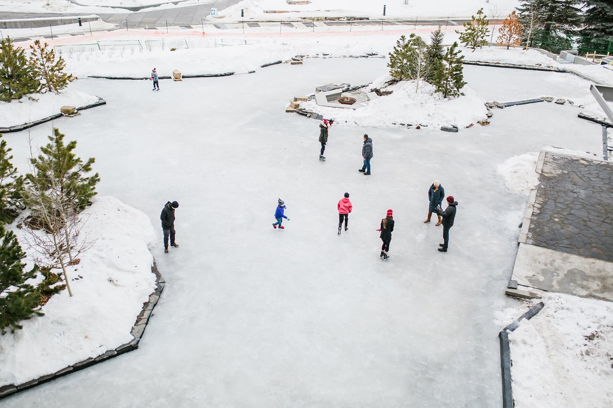 The Concord’s garden features a pond that turns into a private skating rink (Courtesy of Concord Pacific)