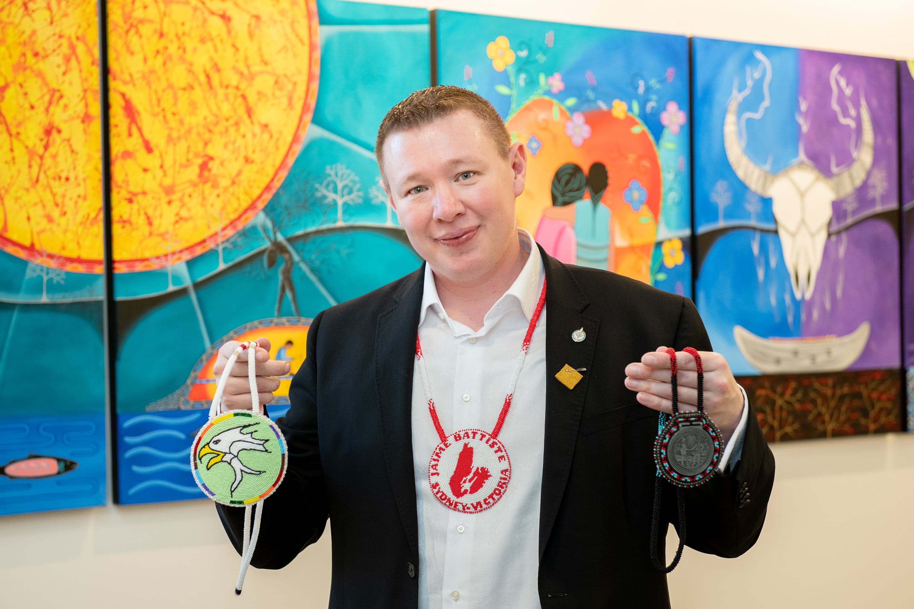 Battiste with his Mi’kmaq medallions (Courtesy of Jaime Battiste)