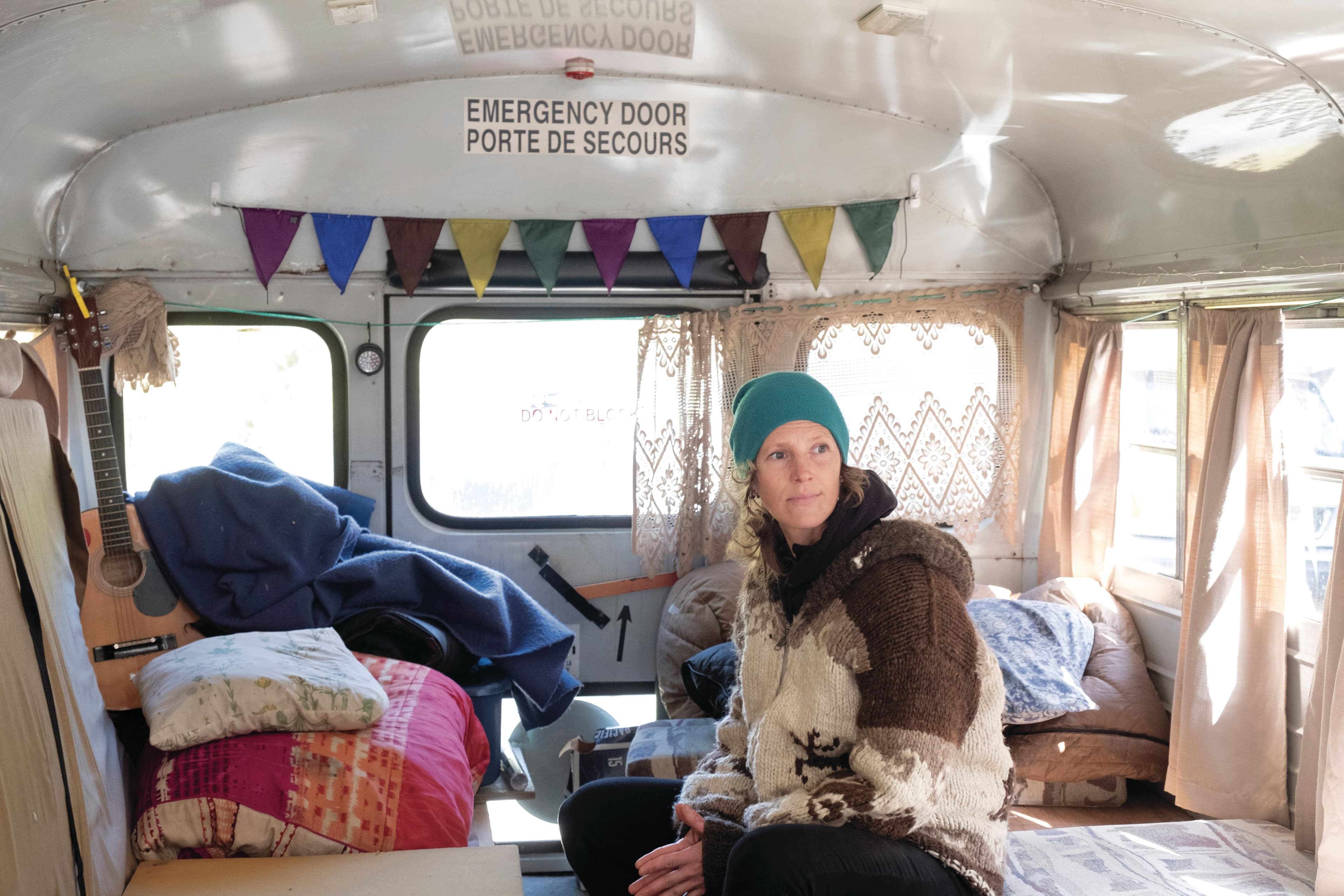 Knight in a camp bus at a blockade (Photograph by Jen Osborne)