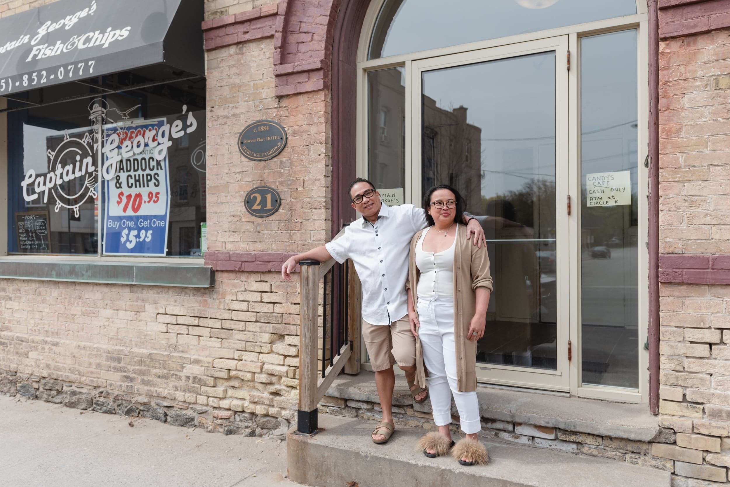 Rhanil and Balme Taninas outside their home in Uxbridge, Ont. (Photograph by Lucy Lu)