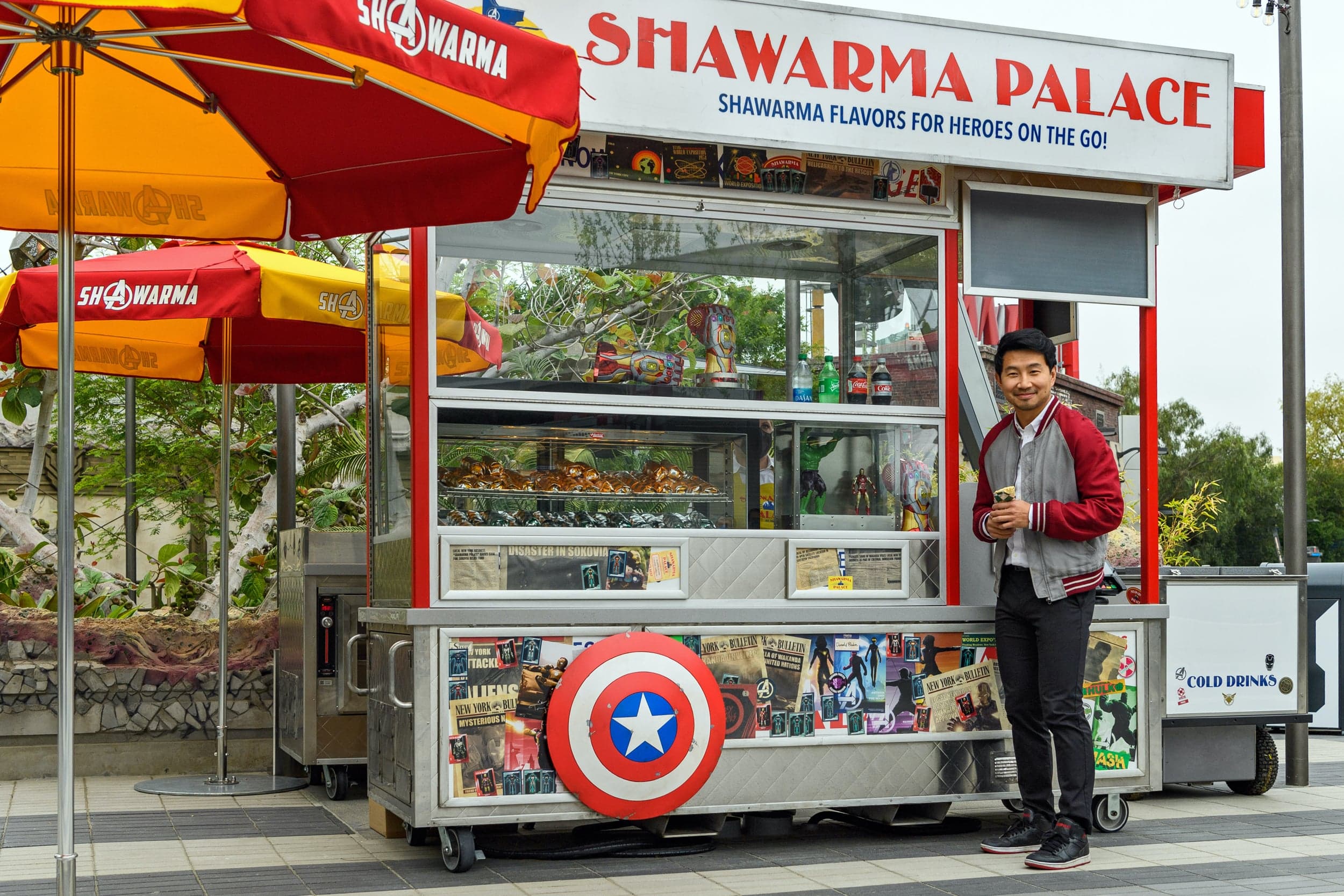 Liu visits Shawarma Palace in Avengers Campus at the Disneyland Resort (Richard Harbaugh/Disneyland Resort/Getty Images)