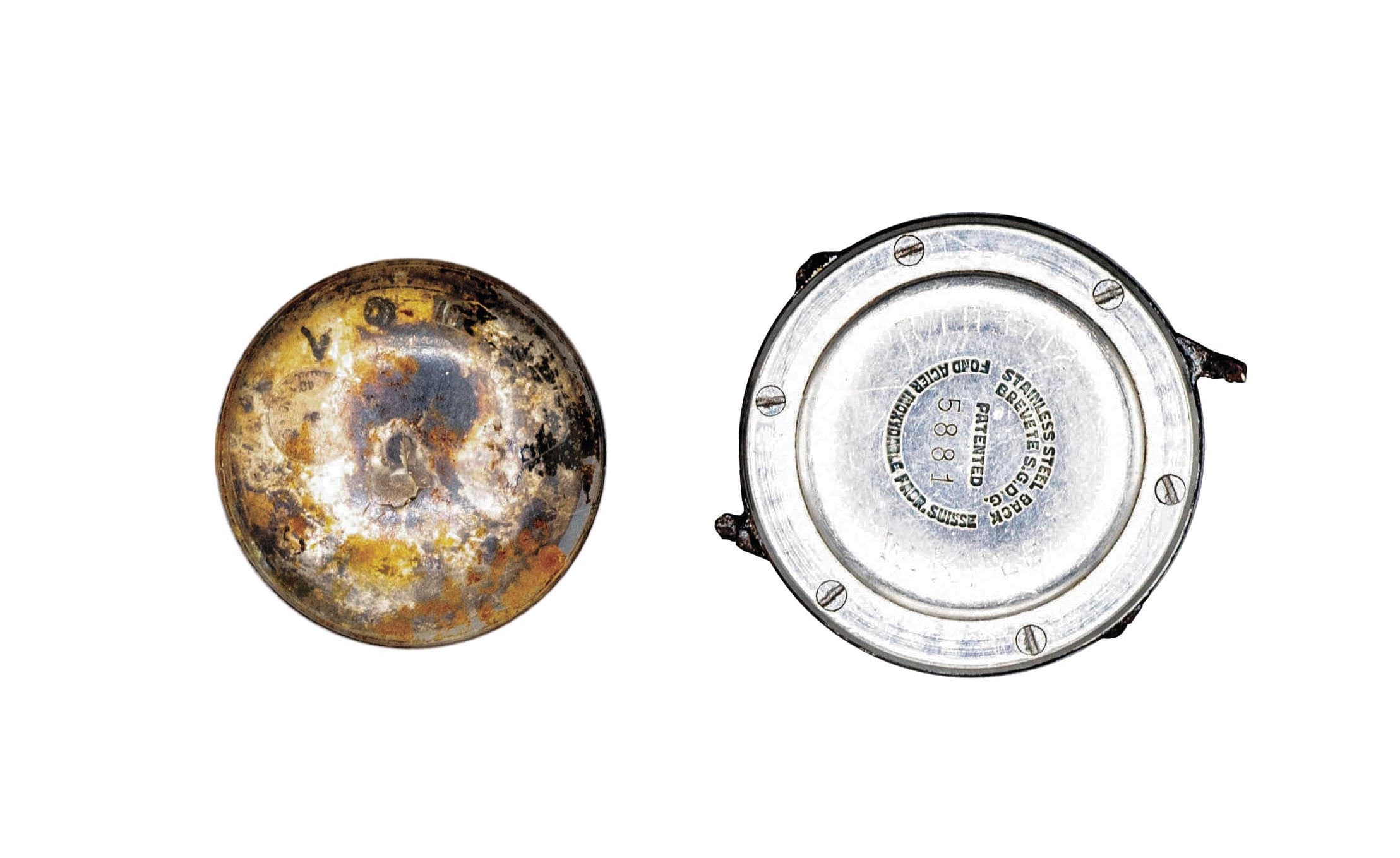 The watch face and back from William Kyle's watch. (Photograph by Shelby Lisk)