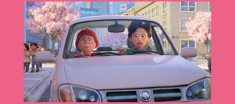TURNING RED - (L-R): Meilin and Ming Lee with a moose bobblehead in their car. (Courtesy of Pixar/Disney)