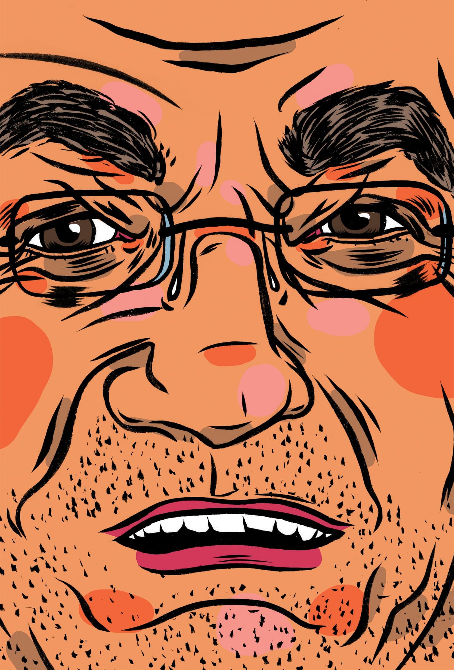 Illustration of a man with glasses, stubble and thick eyebrows