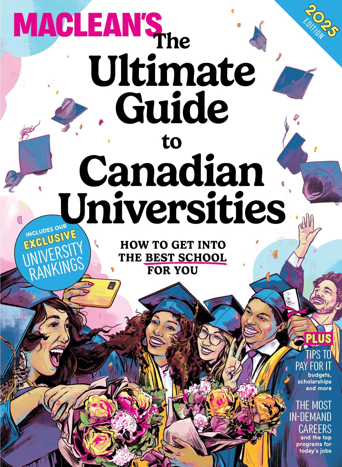 The cover of the Ultimate Guide to Canadian Universities, featuring graduates throwing their hats in the air