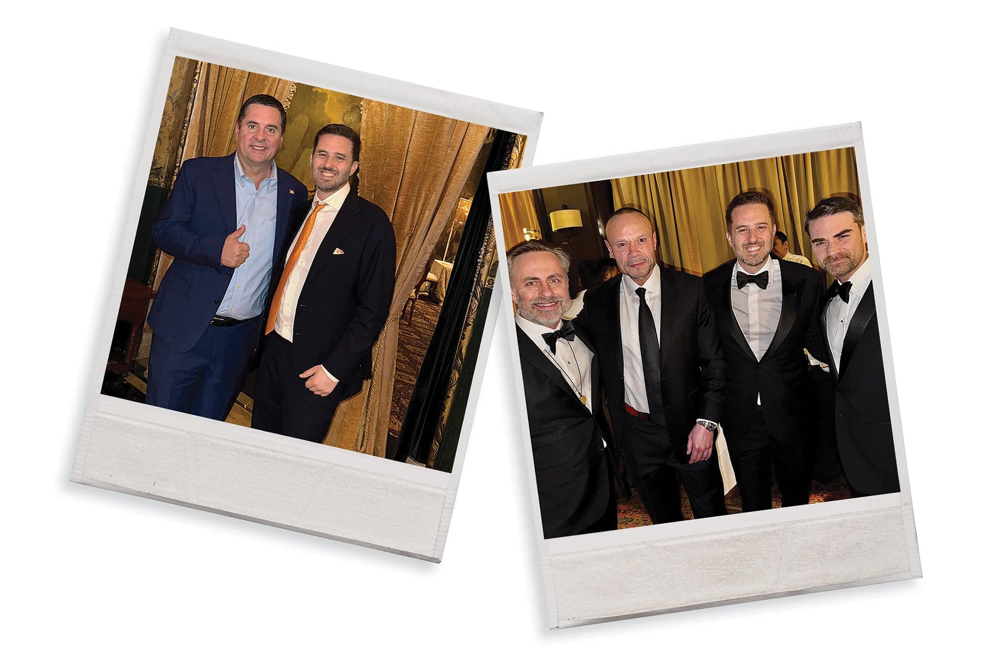 Pavlovski in two polaroids beside men in suits