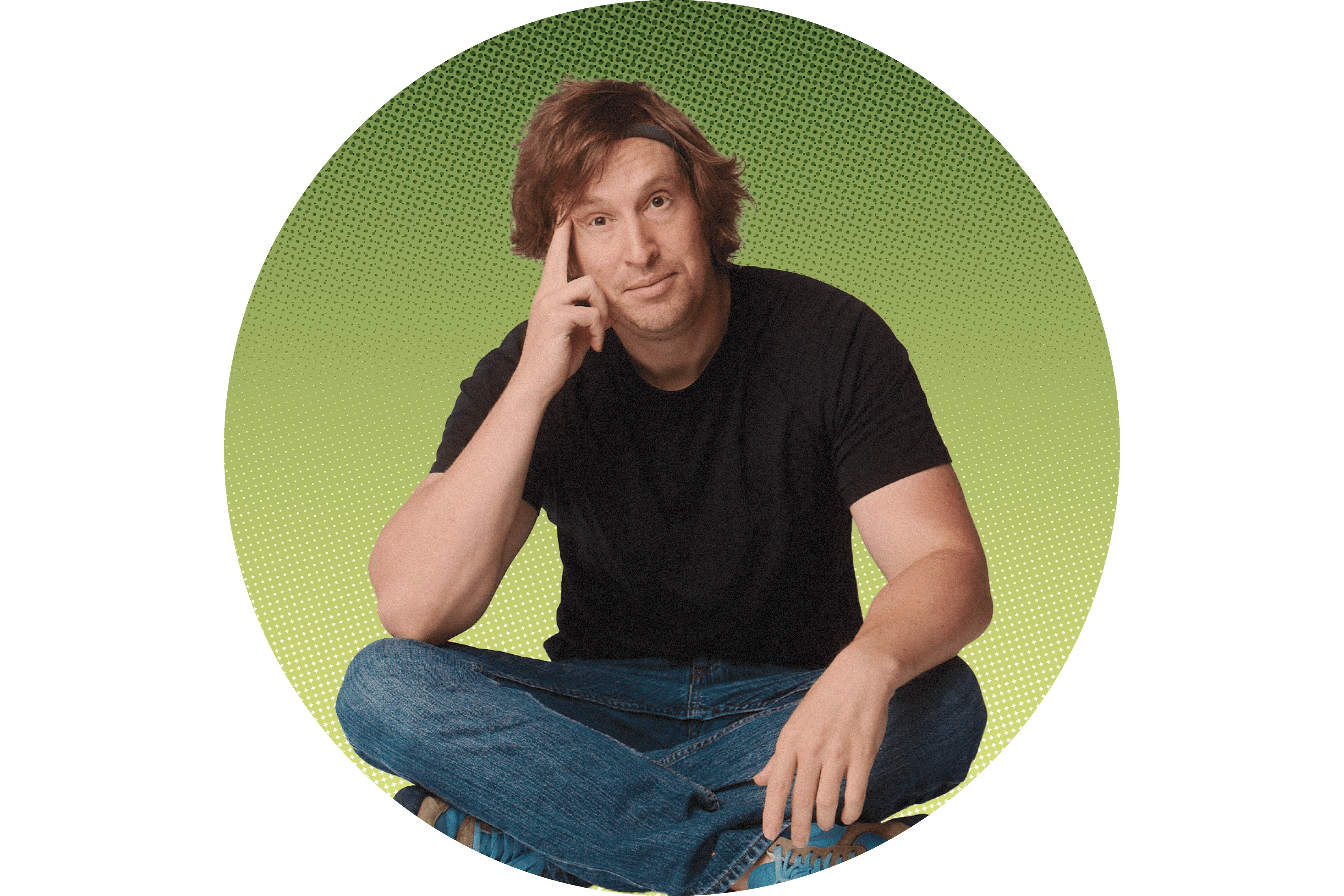 Matt Johnson in a black t-shirt and blue jeans