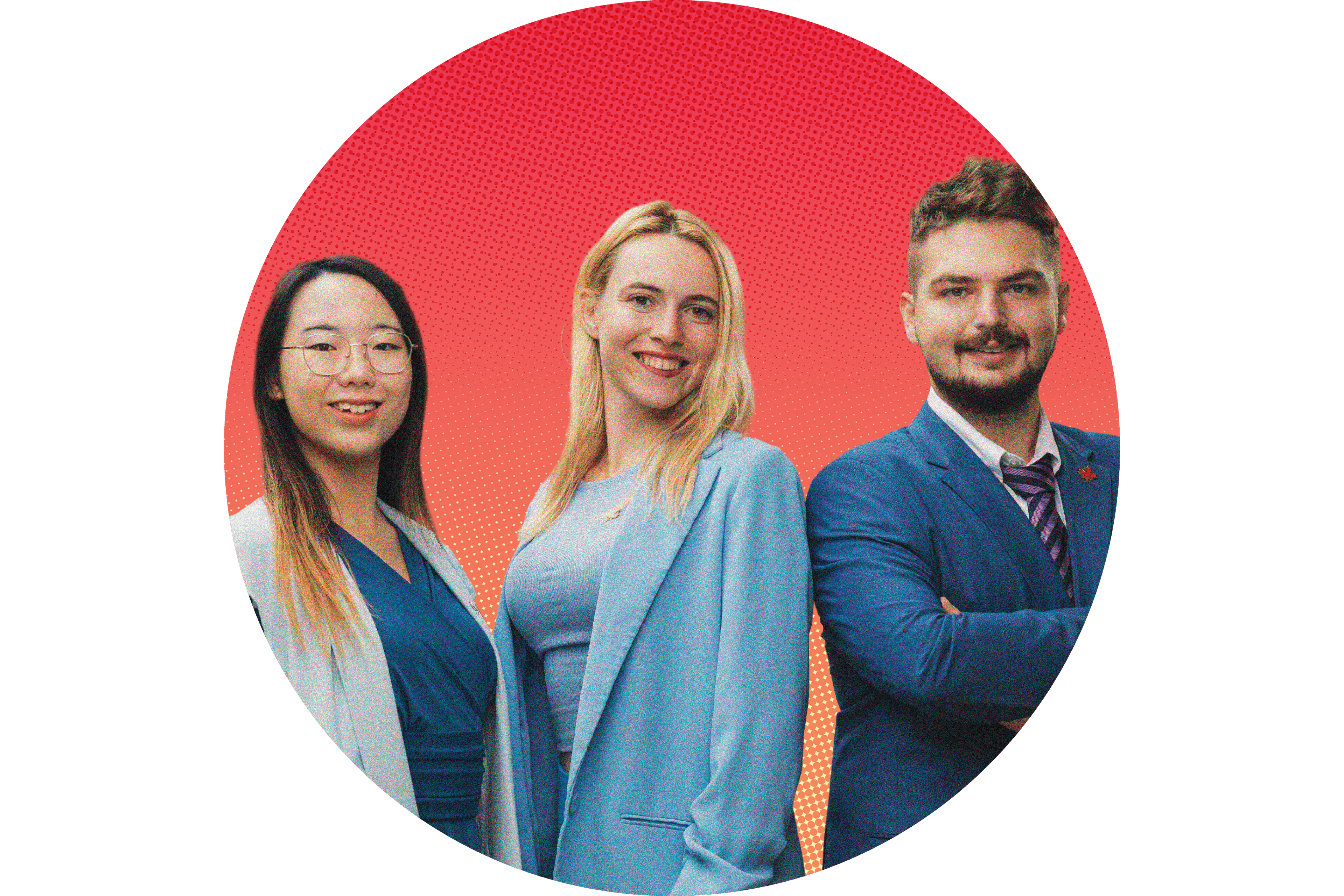 Shirley Zhong, Diana Virgovicova and Kerem Topalismailoglu standing side by side