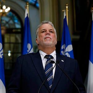 Quebec&#8217;s Premier elect Philippe Couillard looks on during a news conference at the National Assembly in Quebec City