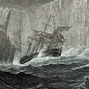 The &#8216;Erebus&#8217; and the &#8216;Terror&#8217; Among Icebergs. Sir John Franklin (1786-1847) British naval officer and arctic explorer commanded the 1845 expedition of the ships &#8216;Erebus&#8217; and &#8216;Terror&#8217; to search for the North West Passage. All members of the expedition peri