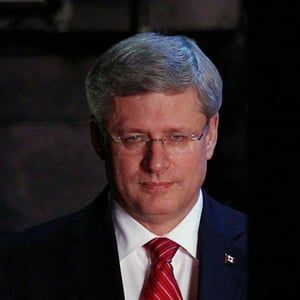 Canada&#8217;s Prime Minister Harper waits to be introduced backstage during a training session for Canadian observers for the upcoming elections in Ukraine, in Gatineau