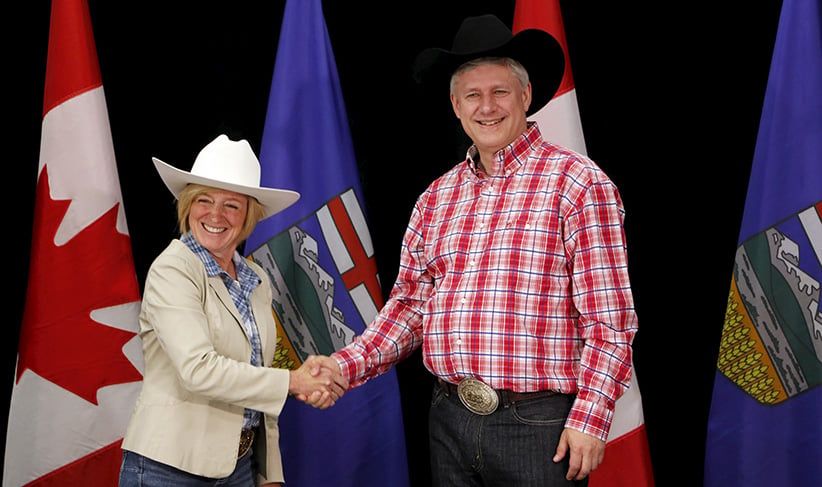 Prime Minister Harper meets with Alberta Rachel Notley during the Calgary Stampede in Calgary