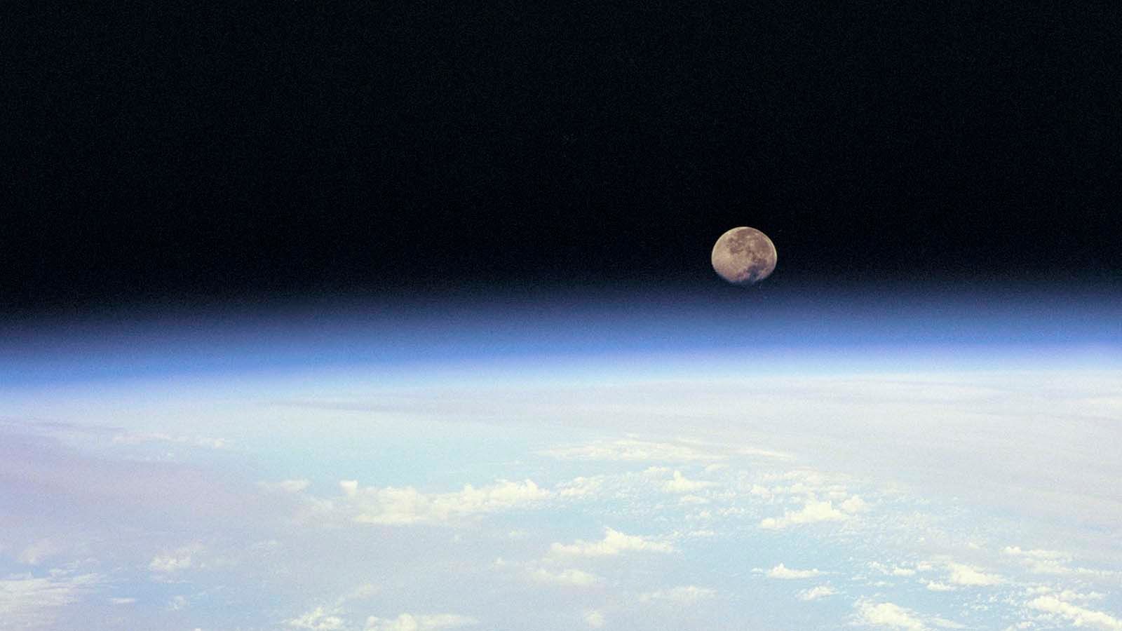Moon set over Earth, 14 July 1995.