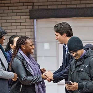 Prime Minister-designate Justin Trudeau meets Papineau constitue