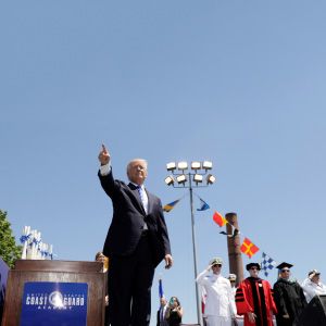 Trump attends the United States Coast Guard Academy Commencement Ceremony in Connecticut