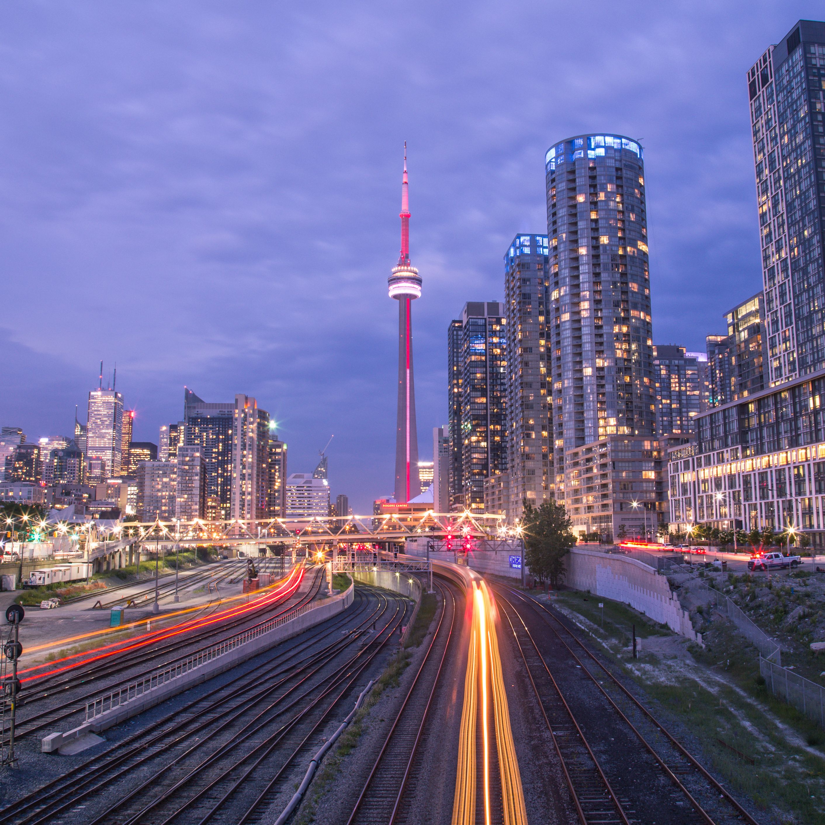 Toronto Downtown and Trains Light Trails