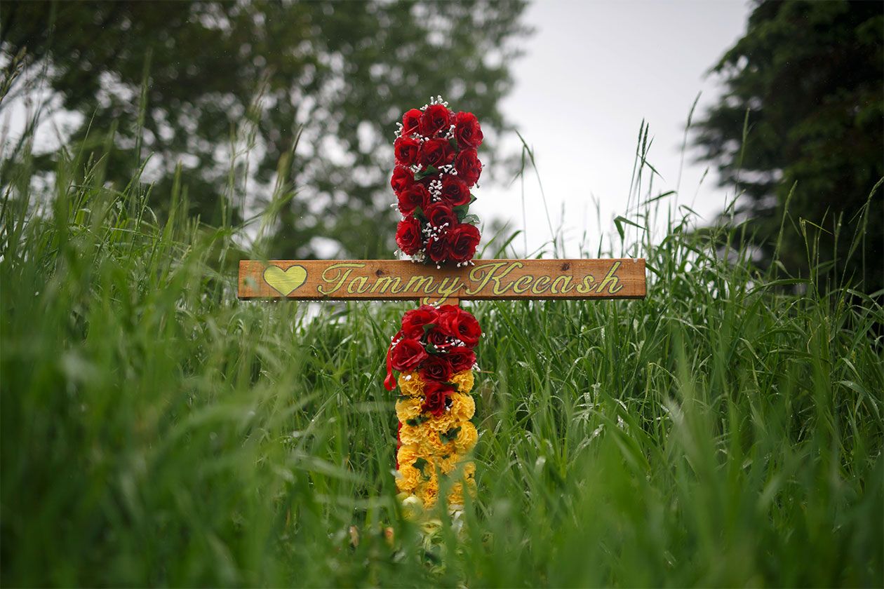 A memorial for Tammy Keeash is seen in Thunder Bay. (Photograph Cole Burston)