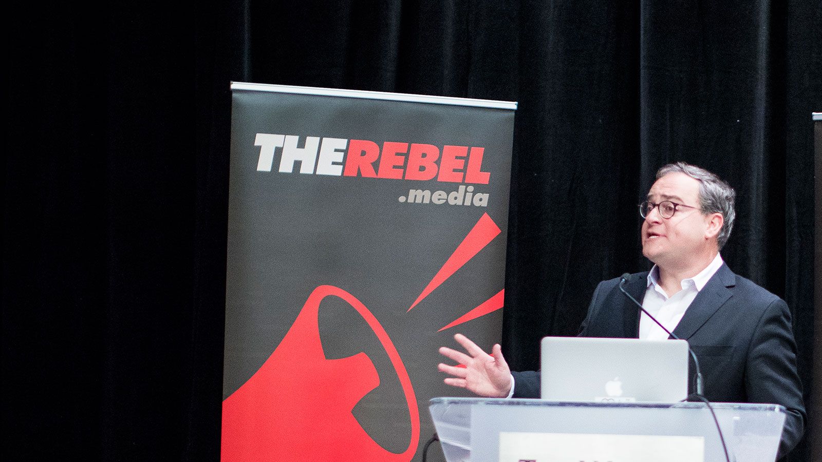 Ezra Levant speaks at a Rebel Media event. (Photograph by Chris Bolin)