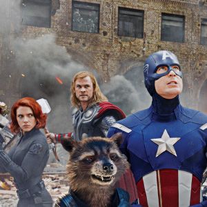 THE AVENGERS, from left: Scarlett Johansson as Black Widow, Chris Hemsworth as Thor, Chris Evans as