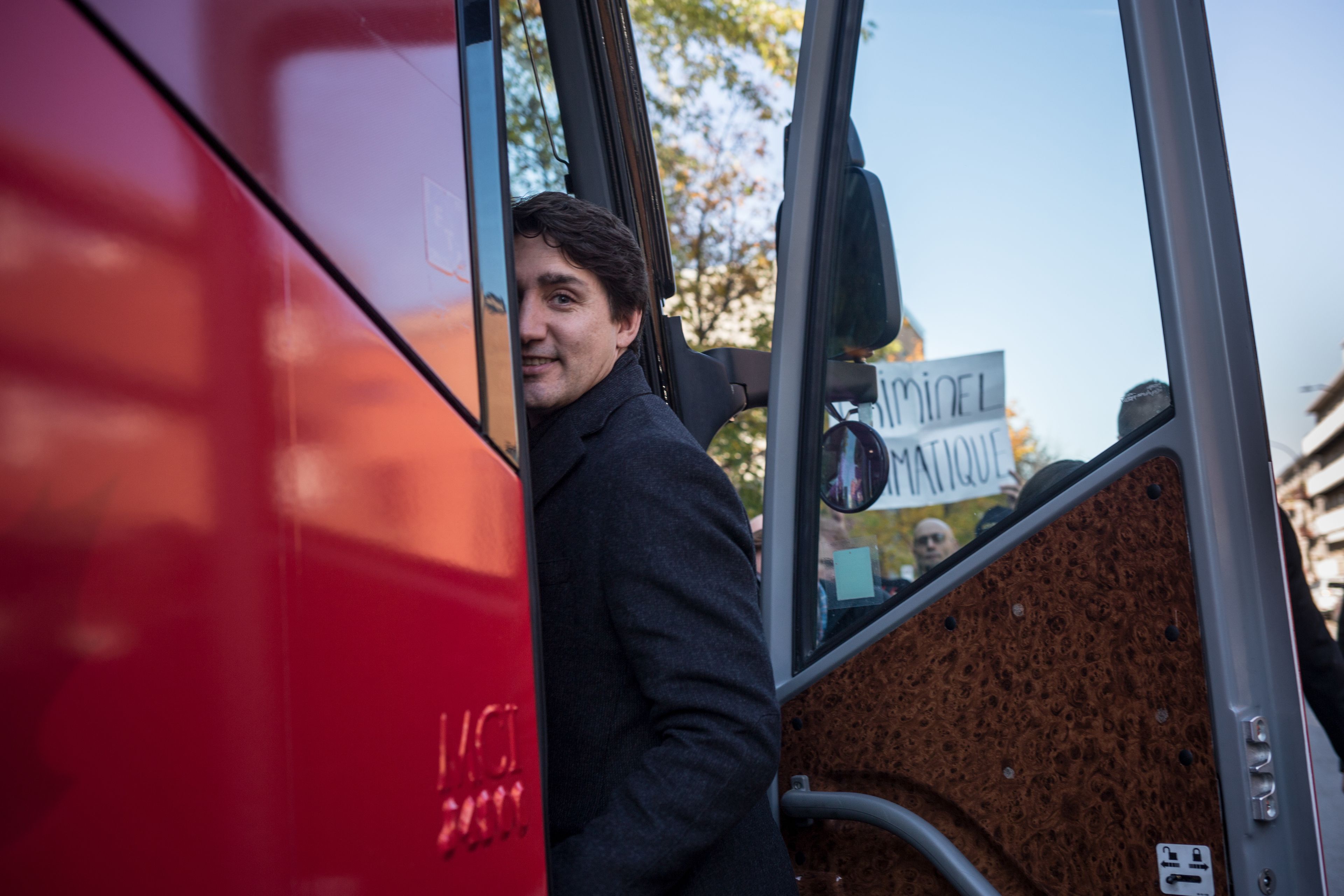 Justin Trudeau leaves voting station