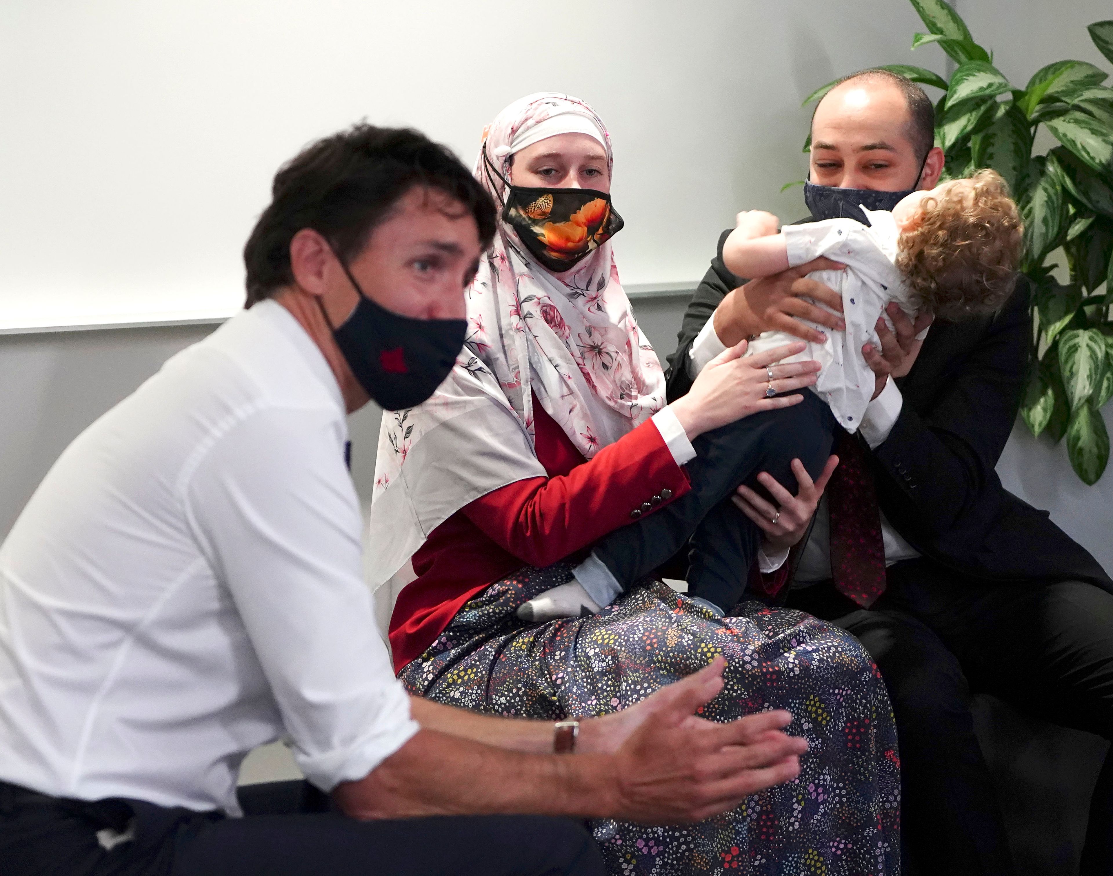 Liberal Leader Justin Trudeau meets with a family and physicians to discuss the difficulties in finding a family doctor as he makes a campaign stop in Halifax, N.S., on Monday, Aug 23, 2021. (Sean Kilpatrick/CP)