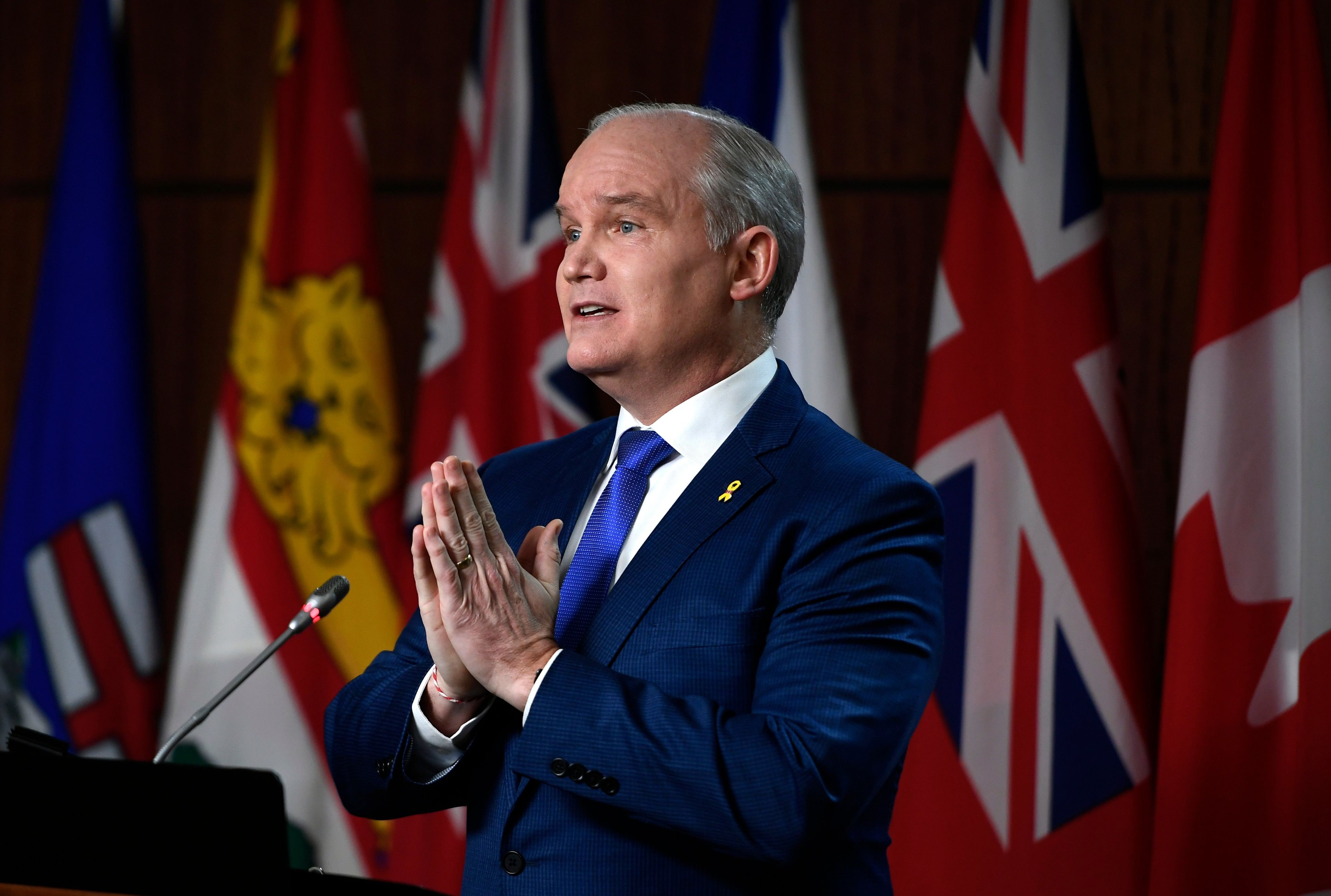 O'Toole speaks during a media availability on Parliament Hill on Jan. 27, 2022 (Justin Tang/CP)