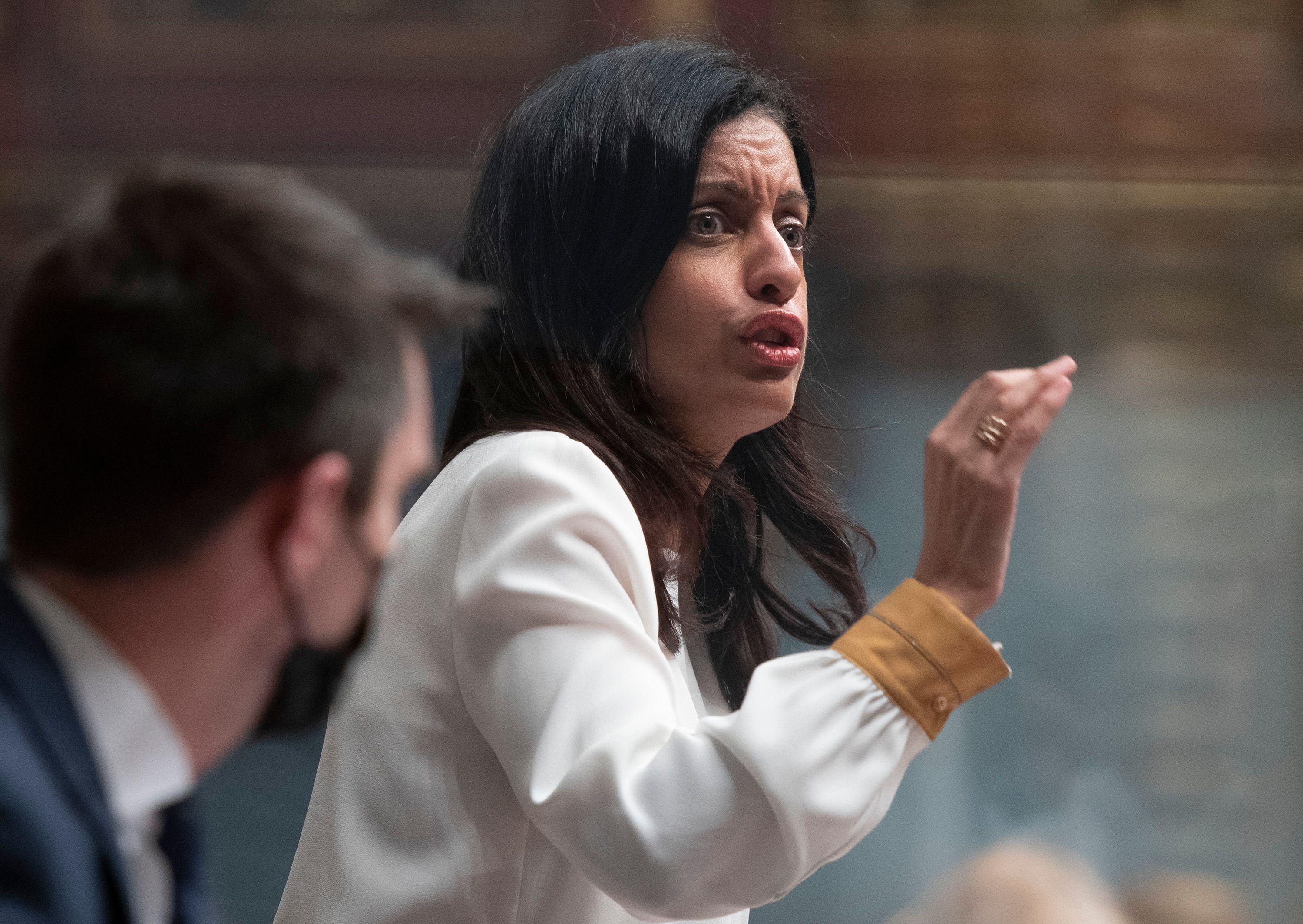 Anglade questions Legault over COVID management, during Question Period on Feb. 8, 2022, at the legislature in Quebec City (Jacques Boissinot/CP)