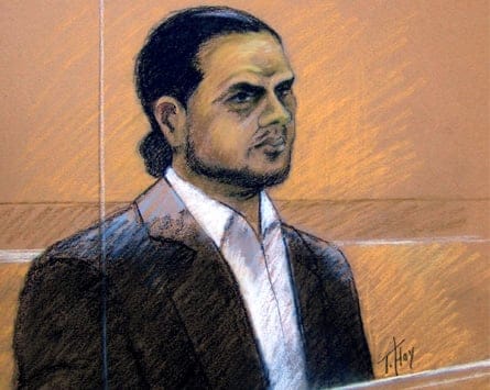 A court sketch of Momin Khawaji