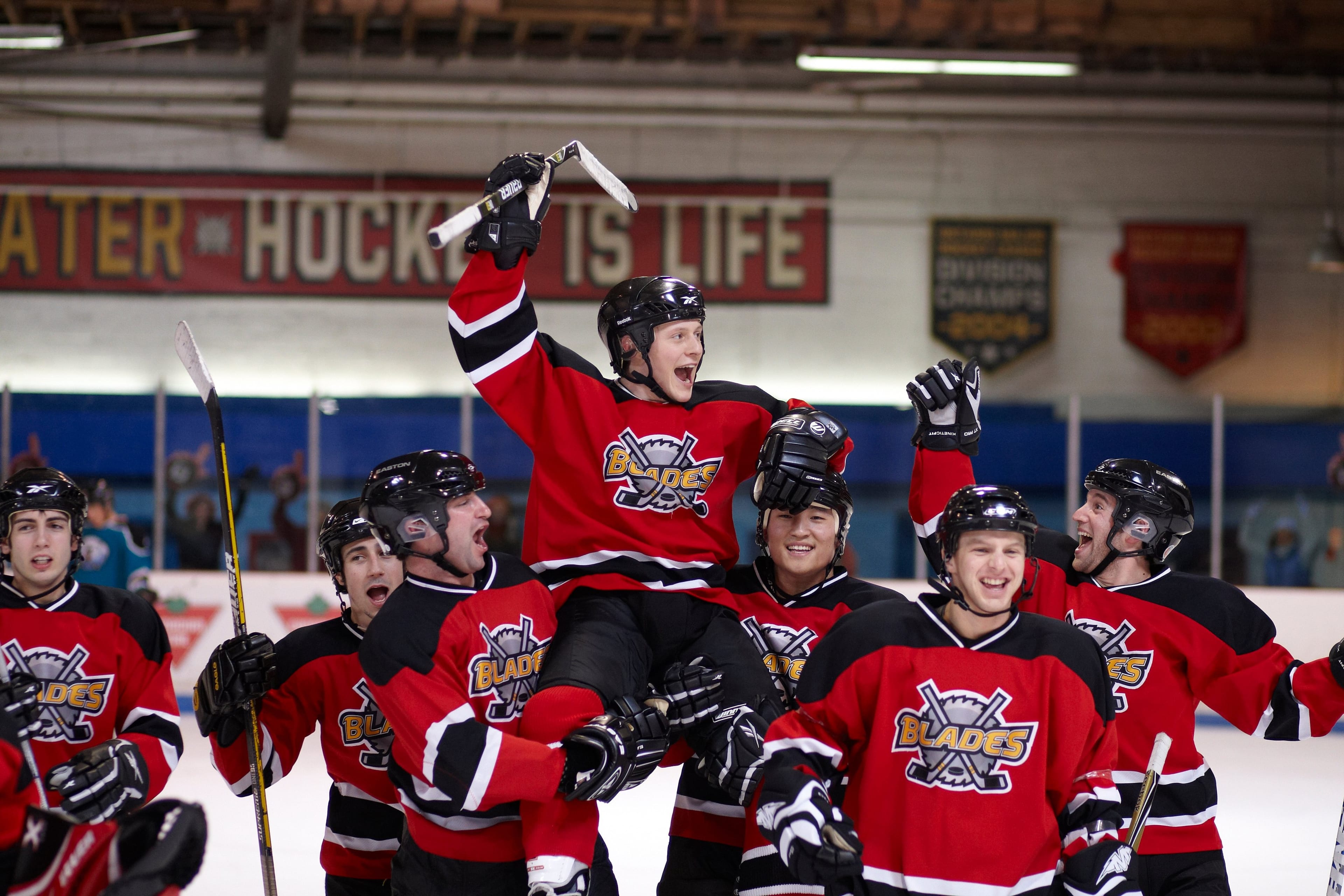 Noah Reid (centre), the star of 'Score: A Hockey Musical'