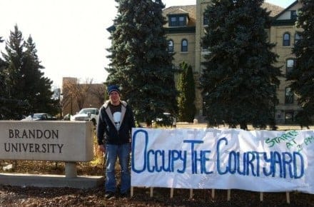 Student Brandon Layh helped organize Occupy the Courtyard at Brandon University