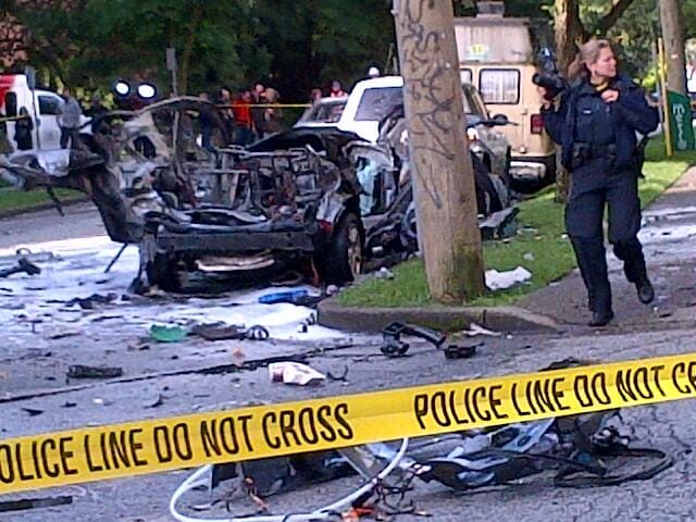 A car explosion in West Vancouver. (Ken McQueen/Maclean's)