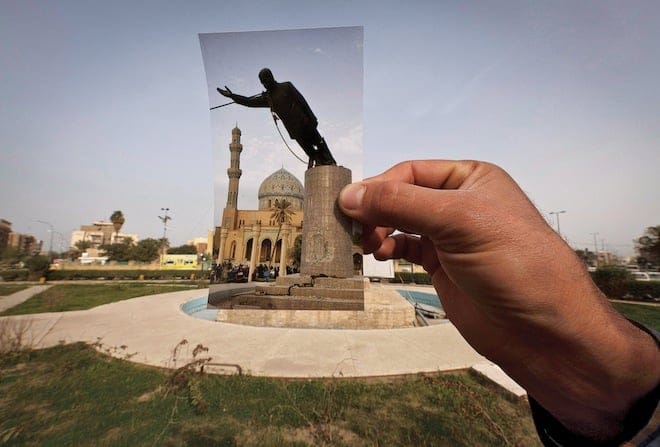 The former site of Saddam Hussein's statue in Baghdad's Firdos Square. (Maya Alleruzzo/AP)