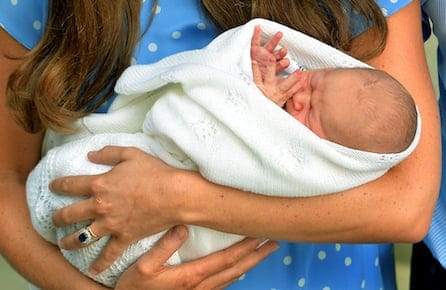 Britain's Prince William and his wife Catherine, Duchess of Cambridge appear with their baby son outside the Lindo Wing of St Mary's Hospital, in central London