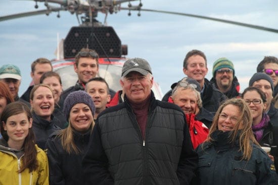 Peter Mansbridge with crew on the Sir Wilfrid Laurier.
