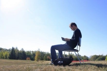A student reads at Simon Fraser University Simon Hayter